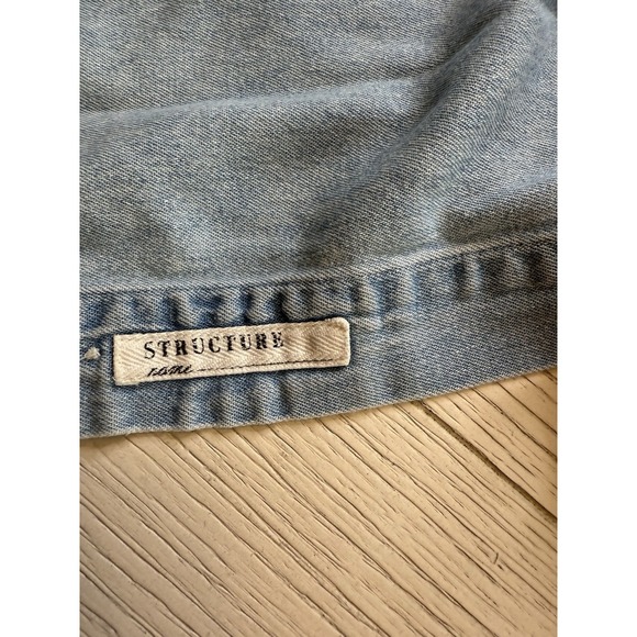 Structure Jeans Wear Vintage Men's Light wash Denim Button Up Band Collar LS XL - Picture 5 of 8